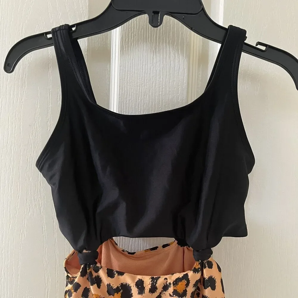 Art Class Black Leopard Print One Piece Swimsuit Girls Size Medium 7-8
